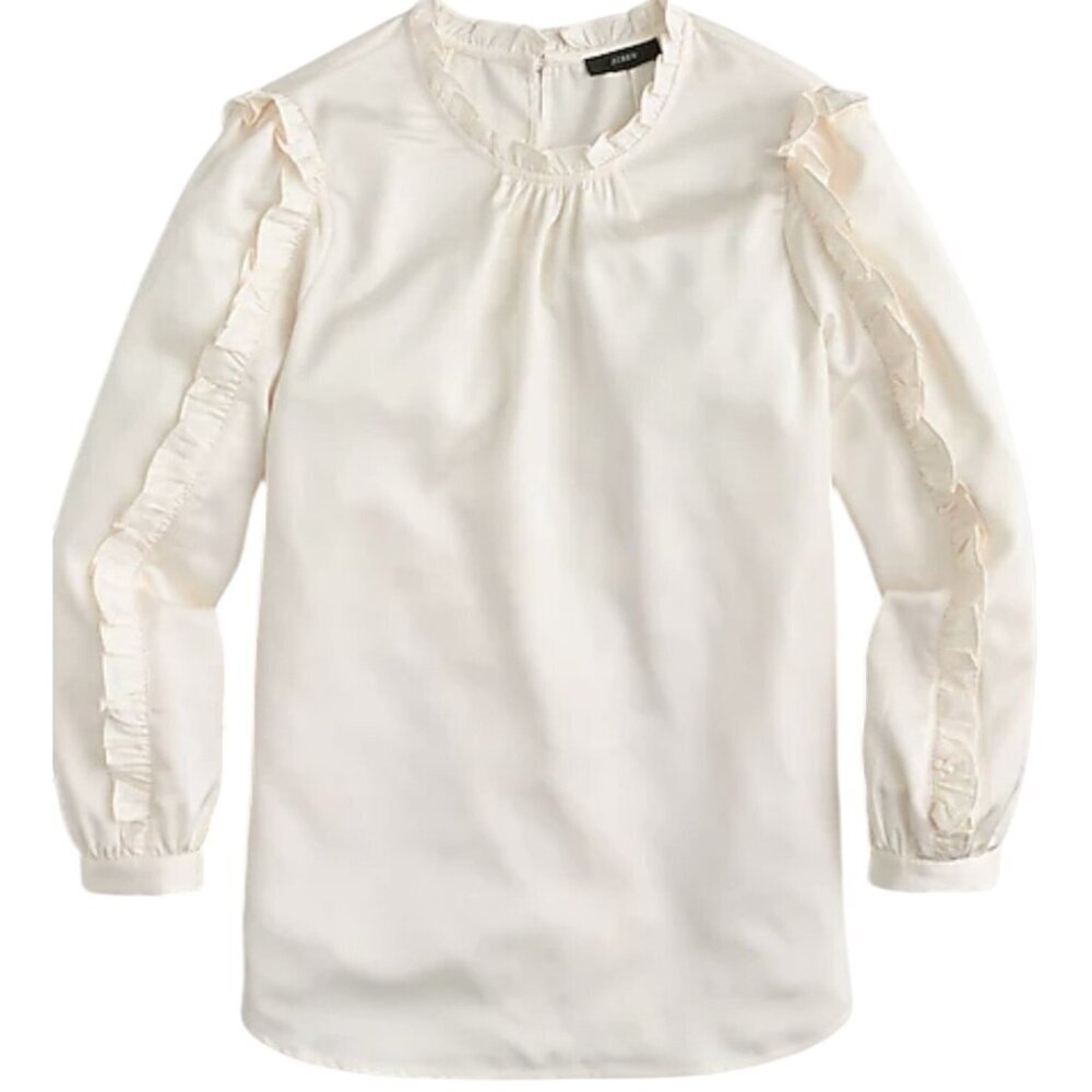 J. Crew Ruffle-Sleeve/Neck Blouse Satin Crepe - Ivory - XL